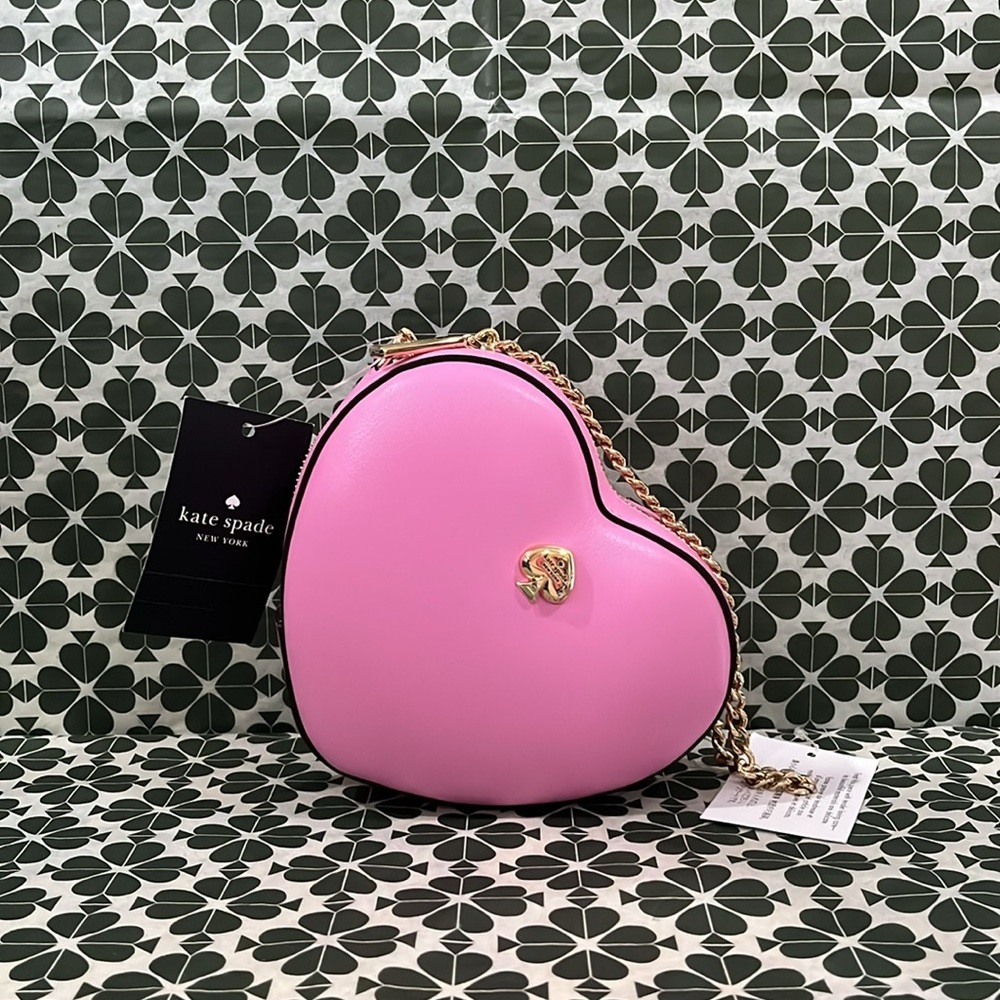 ♠️kate spade Love Shack 3D Mini Heart Crossbody, Surf Pink NWT - Picture 8 of 14